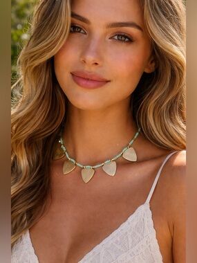 Vintage 80s Boho Turquoise & Gold Statement Necklace Tribal Chic Charm Necklace